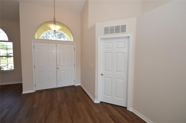 entryway with dark hardwood / wood-style flooring