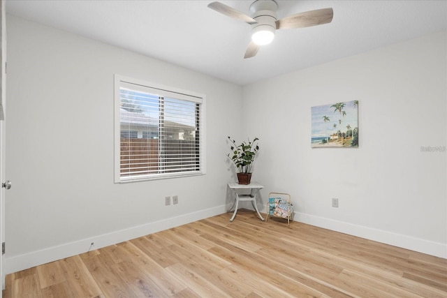 spare room featuring ceiling fan and light hardwood / wood-style floors