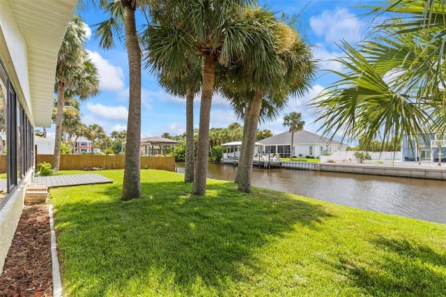 view of yard with a water view