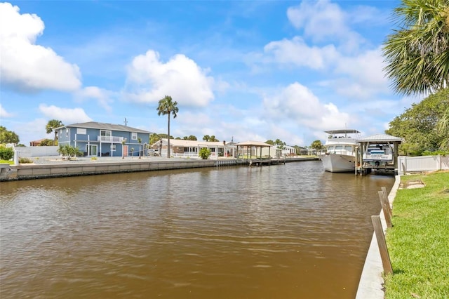 dock area with a water view