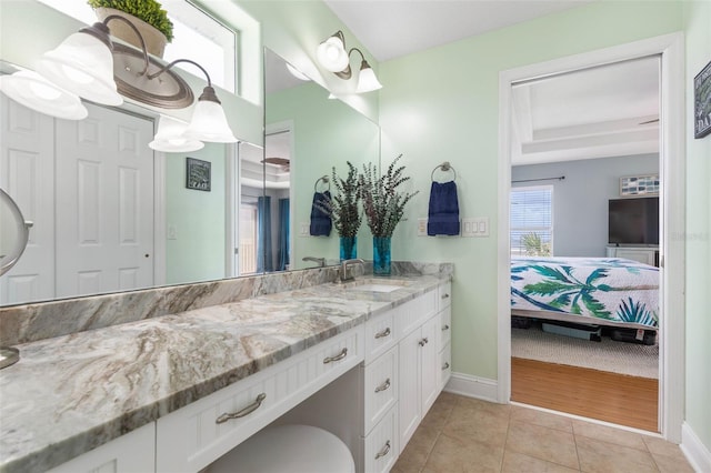 bathroom featuring vanity, wood-type flooring, and a wealth of natural light