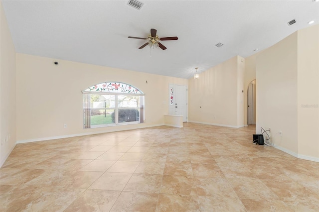 interior space featuring ceiling fan