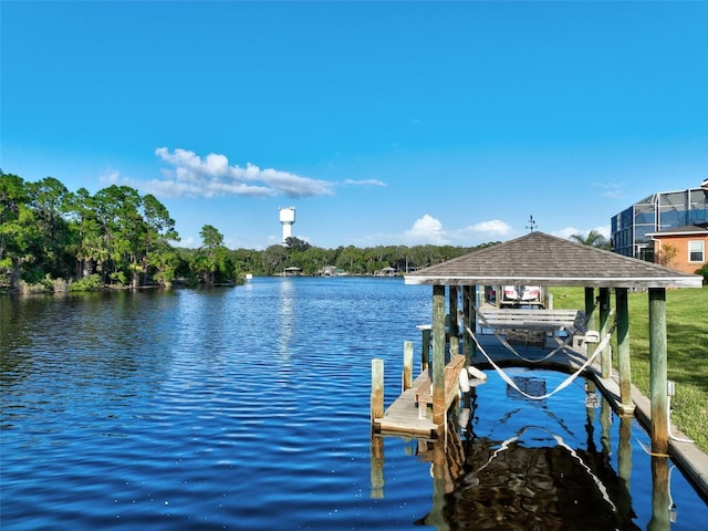 view of dock featuring a water view