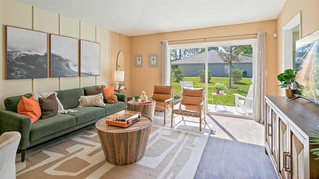 living room with light hardwood / wood-style floors