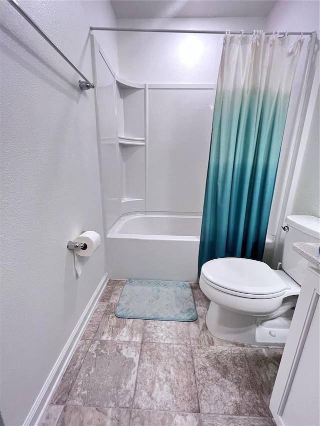 full bathroom featuring vanity, toilet, and shower / bath combo with shower curtain