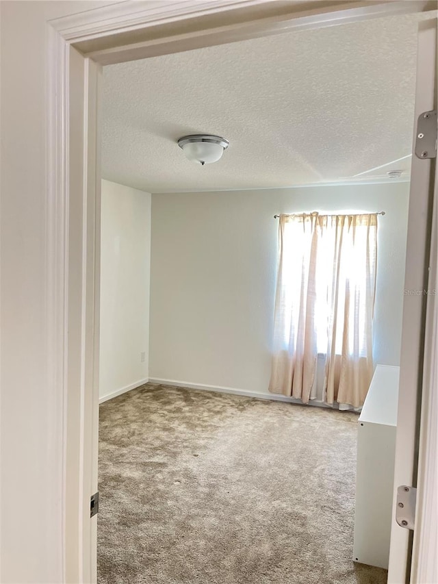 carpeted empty room featuring a textured ceiling