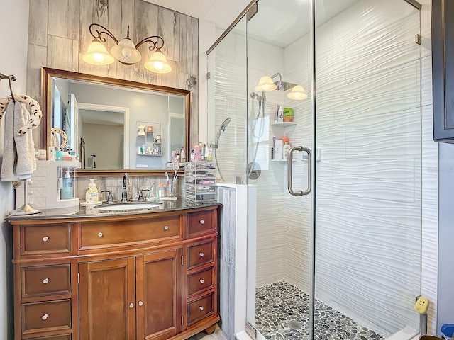 bathroom with vanity and walk in shower