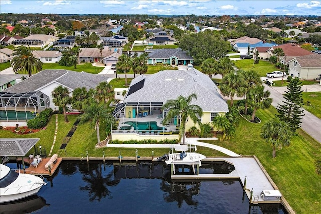 aerial view with a water view