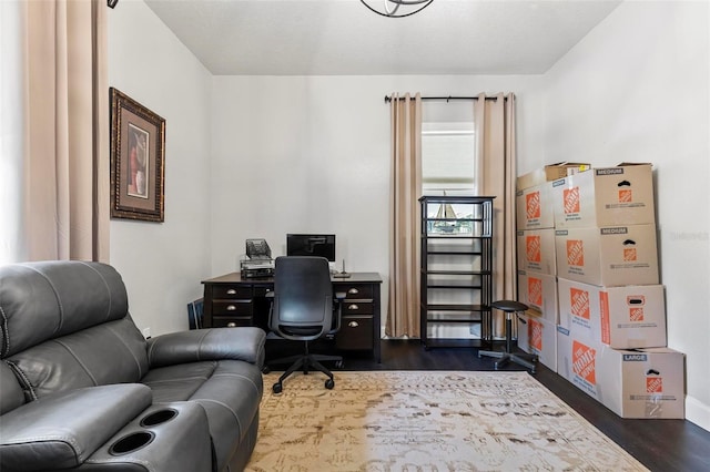 office area with dark hardwood / wood-style flooring