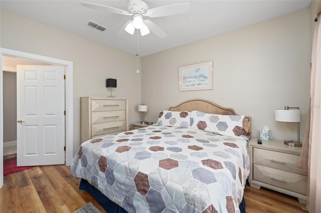 bedroom featuring ceiling fan and wood-type flooring