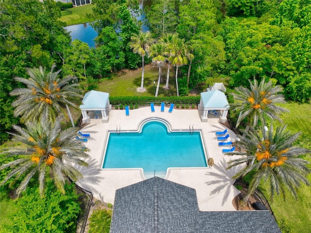 view of swimming pool with a patio