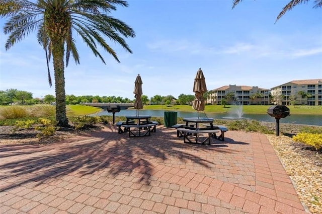 view of community featuring a water view