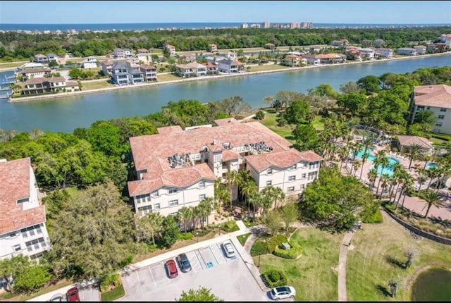 bird's eye view featuring a water view