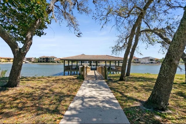 dock area with a water view