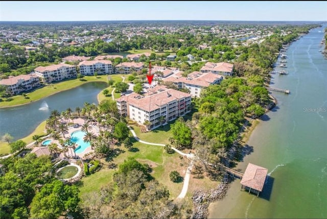 bird's eye view featuring a water view