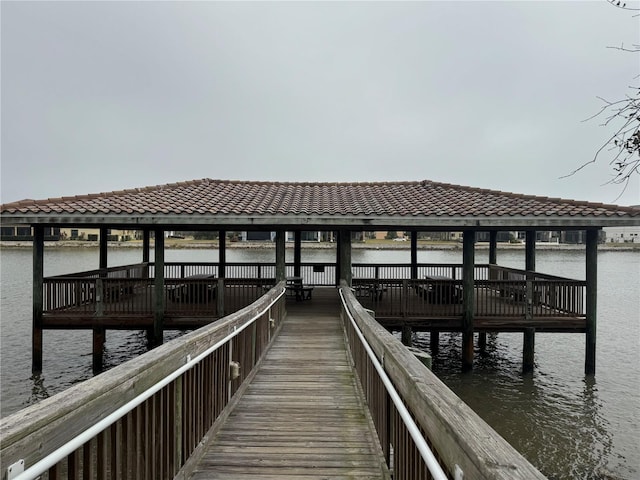 dock area featuring a water view