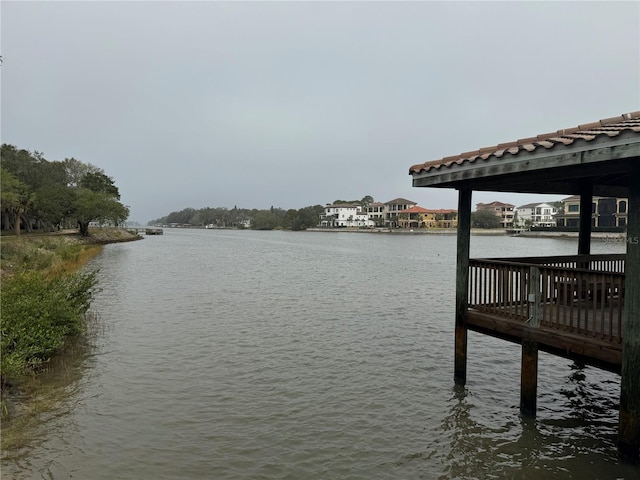 view of dock with a water view