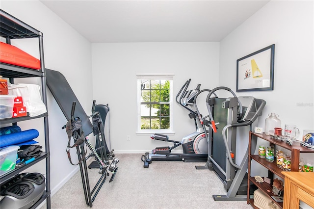 workout area with light carpet