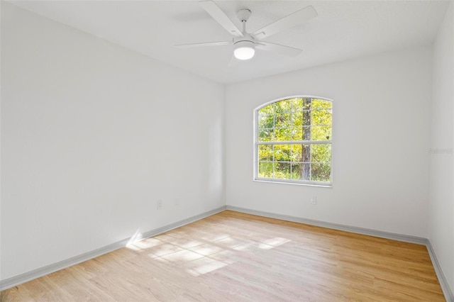 unfurnished room featuring light hardwood / wood-style floors and ceiling fan