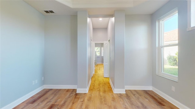 corridor with light hardwood / wood-style floors and a healthy amount of sunlight