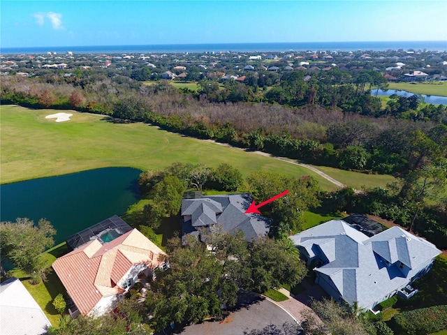 bird's eye view featuring a water view