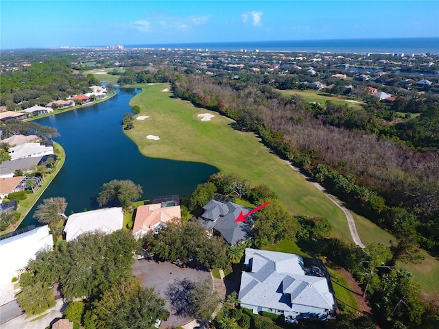 aerial view with a water view