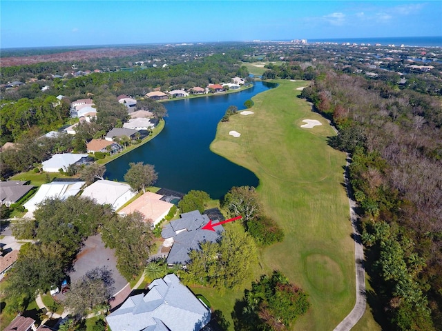 bird's eye view featuring a water view