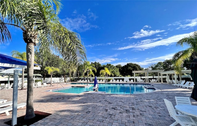 view of pool featuring a patio