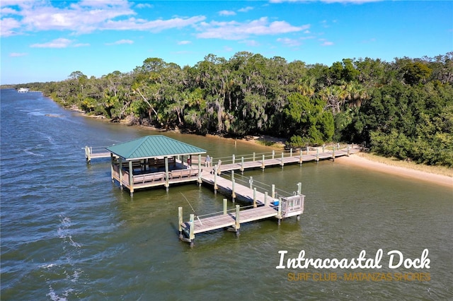 view of dock with a water view