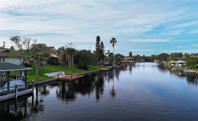 water view featuring a dock