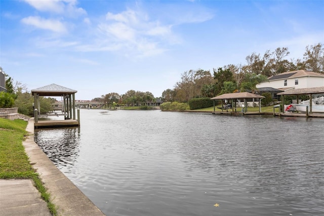 view of dock featuring a water view