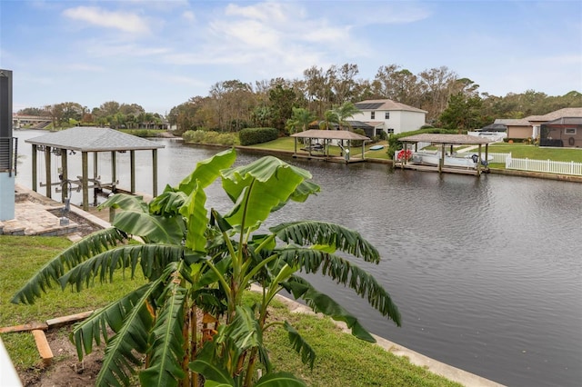 38 Colechester Ln, Palm Coast, FL 32137 - dock with a gazebo, a water view, and boat lift