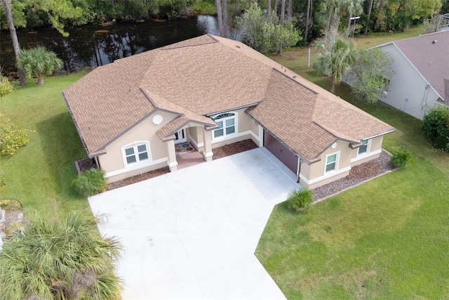 bird's eye view featuring a water view