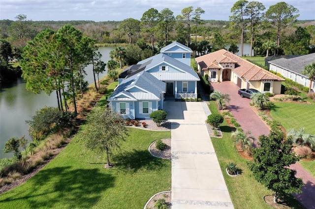 aerial view with a water view