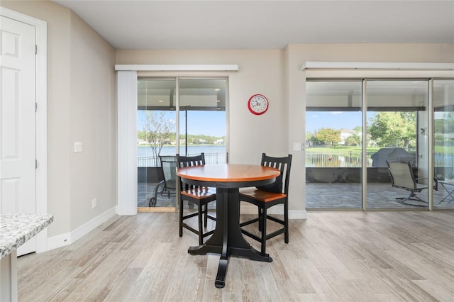 dining room featuring baseboards and light wood finished floors