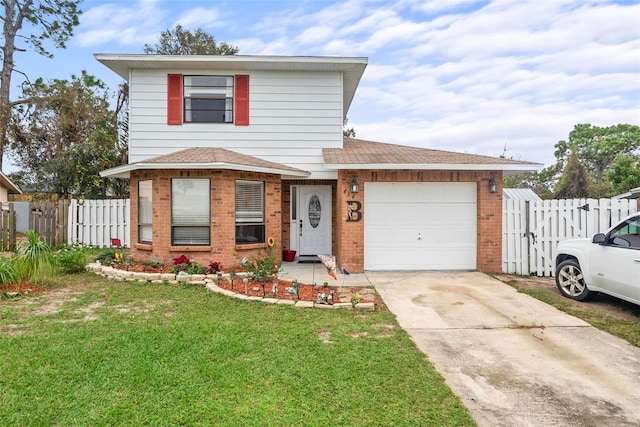 front of property with a garage and a front lawn