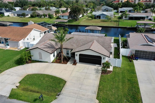 aerial view with a water view