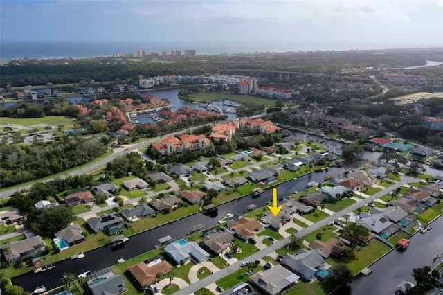 aerial view featuring a water view