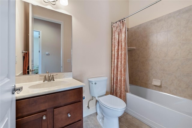 full bathroom with tile patterned floors, vanity, shower / bathtub combination with curtain, and toilet