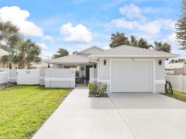 view of front of house with a garage and a front lawn