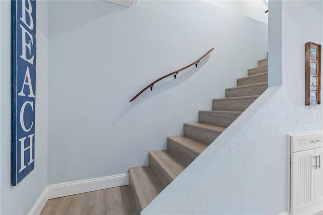 stairway with hardwood / wood-style floors