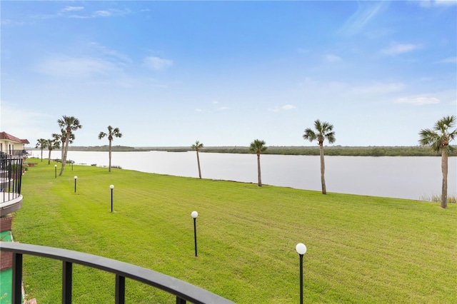 view of yard with a water view