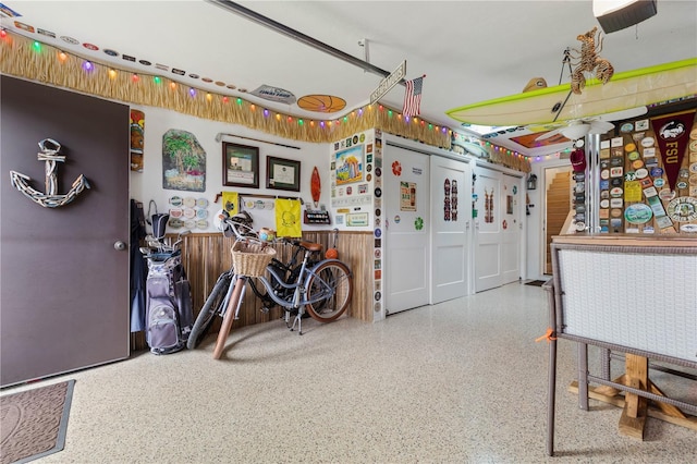 garage with a garage door opener