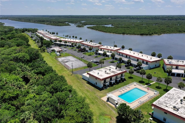 aerial view with a water view