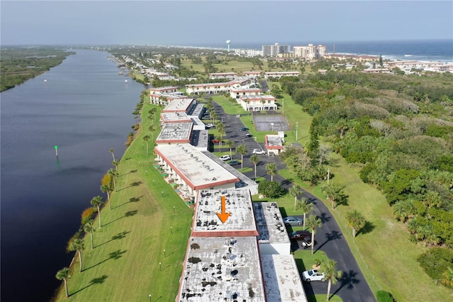 aerial view with a water view