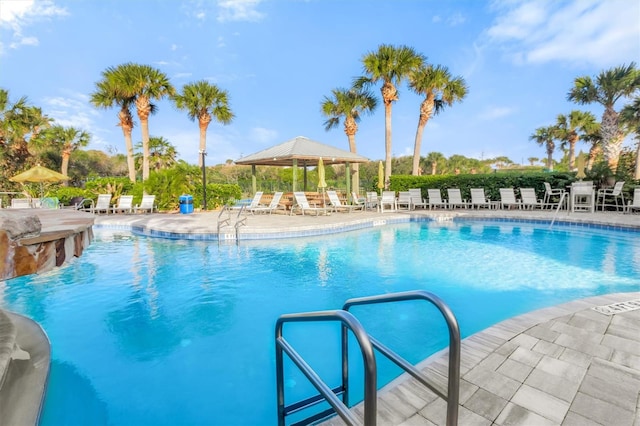 view of pool featuring a patio area and a gazebo