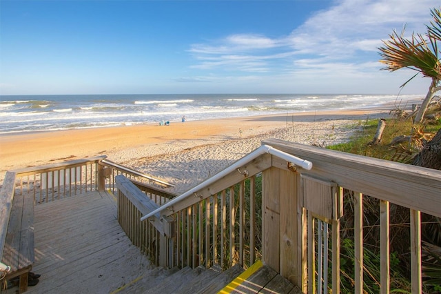 exterior space with a view of the beach and a water view