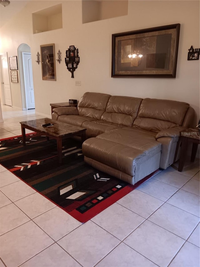 living room with light tile patterned floors