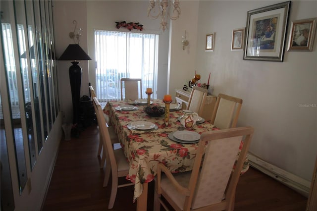 dining area with dark wood-type flooring