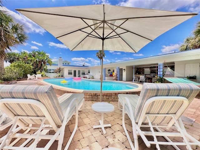 view of pool featuring a patio